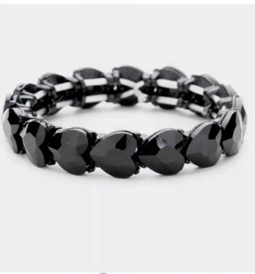 Pulsera Negra Corazón Boda Elástico Estrás Cristal Desfile Noche Foto 1 de 2
