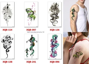 6 X Dragon Temporary Body Arm Tattoo Sticker Half Sleeve Fake Waterproof US - Picture 1 of 1
