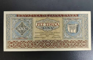 1943 Croatia 5000 KUNA BANKNOTE CURRENCY UNC - Picture 1 of 2