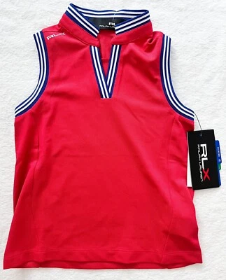 NWT RLX Ralph Lauren Girls Red Blue Sleeveless Golf Tennis Blade Polo Shirt Sz 4 - Image 1 of 4
