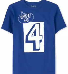 Boys Graphic Birthday Party Tee "Dude I'm 4" Size 5/6 Happy Birthday 4 Year Old - Picture 1 of 2
