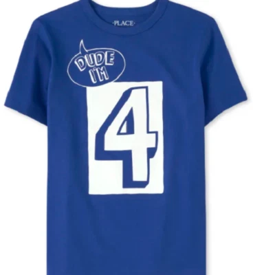Boys Graphic Birthday Party Tee "Dude I'm 4" Size 5/6 Happy Birthday 4 Year Old  - Image 1 of 2