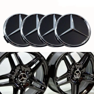 4x For Mercedes Benz Center Caps Matte Black 2.95Inch/75mm Fits Most Models - Image 1 of 4