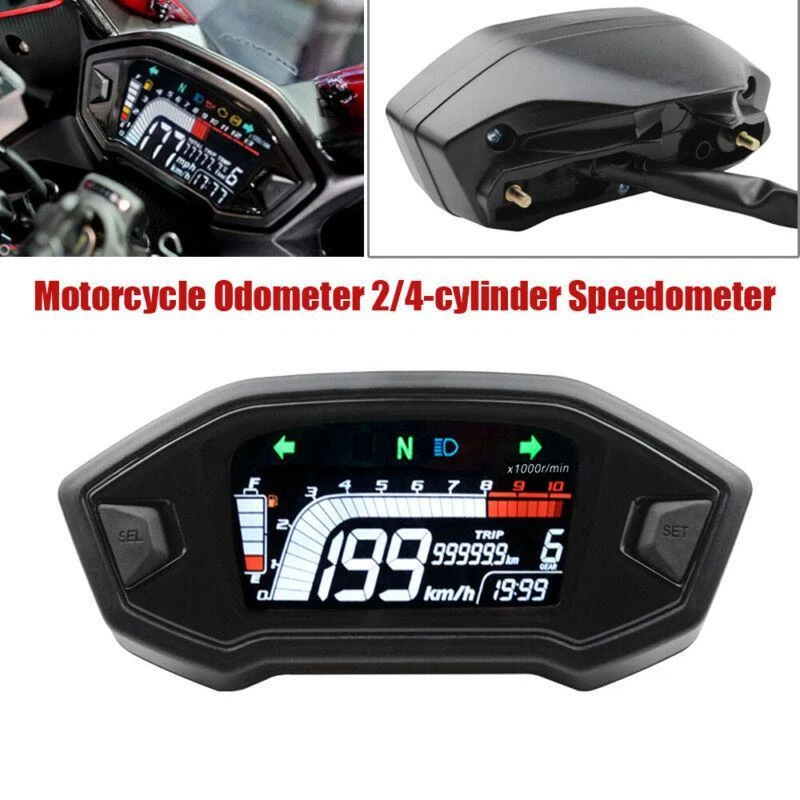 Universal Motocicleta Bicicleta LED Velocímetro LCD Digital Odómetro Velocidad Combustible Medidor Foto 1 de 4