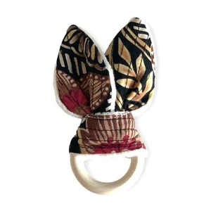 Bunny Teether for Baby, Natural Wooden Teething Ring /Play or Chew Teething Toy - Picture 1 of 5