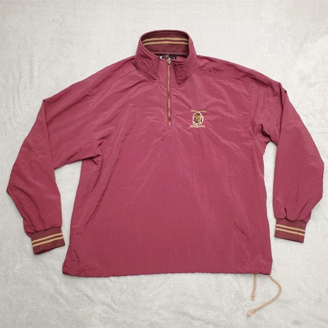Vintage Grizzlies Jacket Mens Large Maroon 1/4 Zip U of Montana Windbreaker Cover
