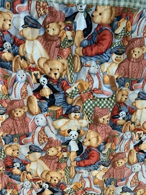 Blue Jean Teddy Bear Quilt Baby Blanket 48x55” Sage Green Back W/ White Trim - Image 1 of 4