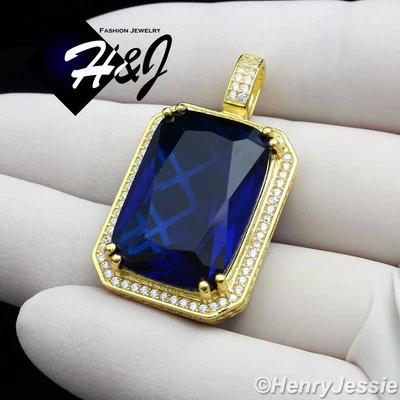 COLGANTE DE ZAFIRO SIMULADO CHAPADO EN ORO HELADO HIP HOP DE PLATA ESTERLINA 925 PARA HOMBRE*GP109 Foto 1 de 4