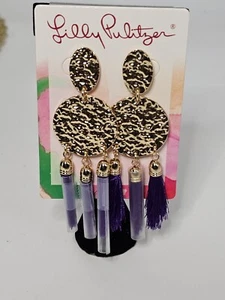 Lilly Pulitzer Meerjungfrau Grotte Quaste gehämmert goldfarben Ohrringe lila beere  - Bild 1 von 3