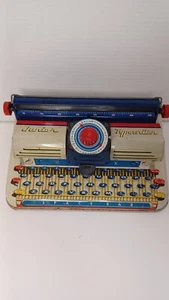 Vintage Marx Junior Dial Typewriter Toy Tin Metal Moves Freely Red Blue Cream - Picture 1 of 9