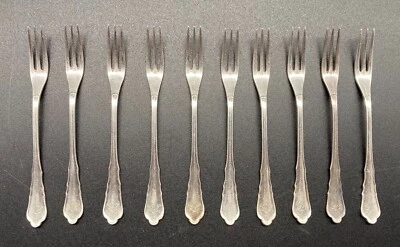 10 Forchette Da Torta Art-Deco Usate Color Argento Svezia Mid Century 11,8 Cm - Immagine 1 di 4