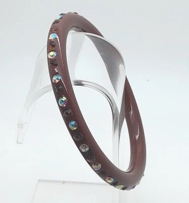 Brazalete Brazalete Vintage Delgado Marrón Acrílico Marrón y Ab Estrás Fiesta Moda Foto 1 de 4