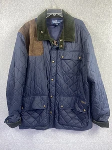 Polo Ralph Lauren Jacket Mens 2XLT Blue Quilted Corduroy Collar Suede Patch Tall - Picture 1 of 8