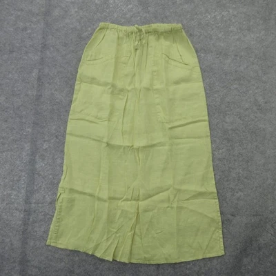 Falda Lino Mujer P Verde 100% Lino Maxi Elástico Cintura Bolsillos Verano Foto 1 de 4