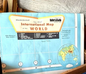 Hammond's International wall Map of World 1950s Mercators Projection 33x50 NOS - Picture 1 of 7