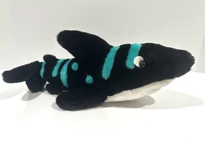 Vintage 90er Great American Toy schwarz weiß türkis gestreifter Hai Plüschtier Stofftier 12 Zoll - Bild 1 von 10