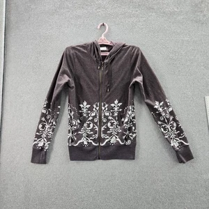 Prana Women Hoodie S Brown Floral Zipper Drawstring Long Sleeve - Picture 1 of 10