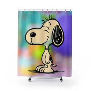 Snoopy bunter Duschvorhang, lebendige Badezimmerdekoration, Retro Cartoon Aquarell - Bild 1 von 6