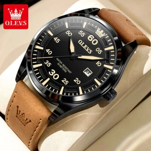 OLEVS Quarzuhr Kalender Wasserdicht Lederarmband Einfach Herren Armbanduhr - Bild 1 von 13