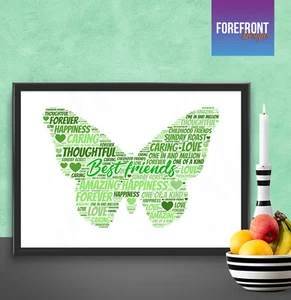Mejor amigo mariposa palabra arte impresión, regalo de cumpleaños perfecto/baile de graduación - Imagen 1 de 3