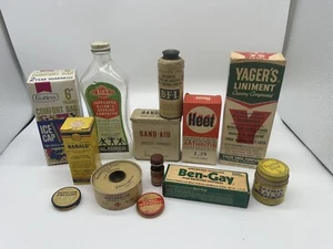 Vintage Lot Of First Aid Supplies Bandages Red Cross Bengay Tape - Picture 1 of 13