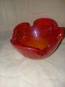 Vintage Murano Aschenbecher rot orange kontrolliert Blase  - Bild 1 von 4