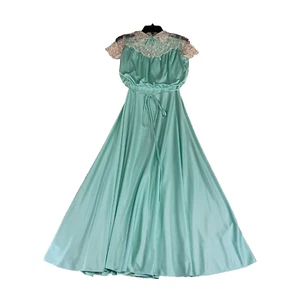 Vintage Handmade Womens Dress Pistachio Green Satin Lace Princess HOCO Sz S ? - Picture 1 of 13