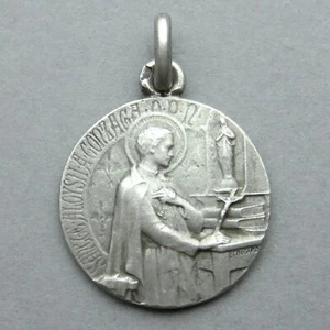 Französischer, antiker religiöser Silber Anhänger. Heiliger Aloysius Gonzaga, Medaille Dreikarte - Bild 1 von 4