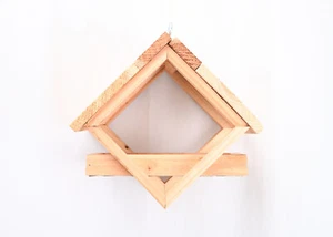 Handmade Large Wooden Bird Feeder - Roofed w Wire Base - Home / Garden - Diamond - Picture 1 of 10