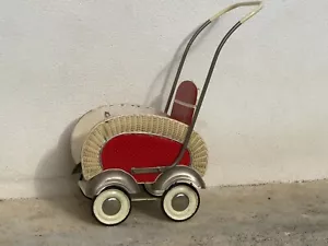 ANTIQUE VINTAGE BABY STROLLER WHEELS CARRIAGE WICKER BUGGY WELL PRESERVED - Picture 1 of 11