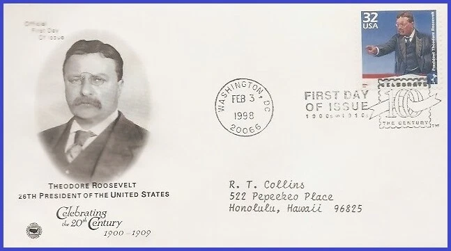 USA3 #3182b ADDR PCS ARTCRAFT FDC   1900 Roosevelt Theodore - Image 1 of 1