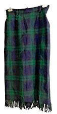 Woolrich Woman's size 12 Long Skirt Plaid Lined Fringe Wool Navy Green Tartan