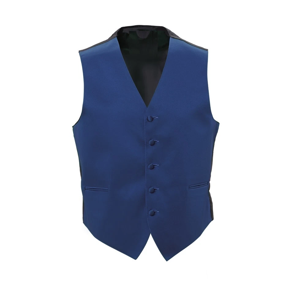 New Mens Royal Blue Satin Tuxedo Vest Bow Tie Real Pockets USA MADE Best Quality - Image 1 of 1