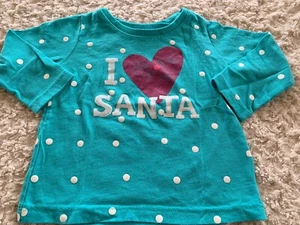Osh Kosh Girls Teal White Polka Dots I Heart Santa Long Sleeve Shirt 12 Months  - Picture 1 of 6