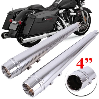 4" DNA Chrome Megaphone Slip-On Mufflers Exhaust Pipes For Harley Touring 95-16 - Image 1 of 4