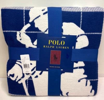 Ralph Lauren Polo Home Oakwood 100% Cotton Throw Blanket Horse blue 50" x 70" - Image 1 of 4
