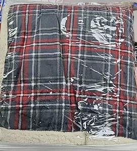 Lamb's Wool Throw Reversible Gray-Red Plaid 60" X 50" NEW - Picture 1 of 4