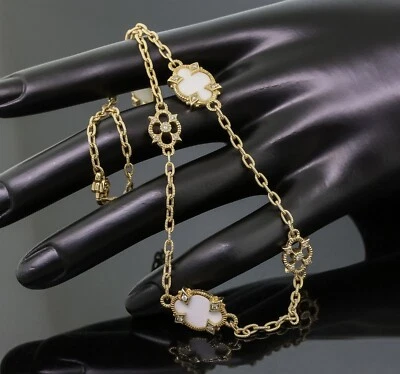 Collar de cadena castillo diamantes ágata blanca Judith Ripka oro amarillo 14K vintage Foto 1 de 4