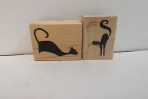 BLACK CAT THEMED WOODEN STAMPS SET OF 3 BY INKADINKADO - Picture 1 of 2