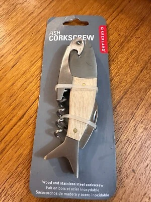 KIKKERLAND 质量 3 合 1 木质鱼服务员开瓶器葡萄酒钥匙开启器 — 第 1/2 张图片
