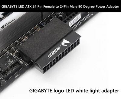 ROG GIGABYTE MSI LED ATX 24 Pin Female to 24Pin Male 90 Degree Power Adapter - Image 1 of 3