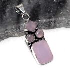 Pink Chalcedony 925 Silver Plated Gemstone Long Pendant 1.6" Gift for Love AU V3