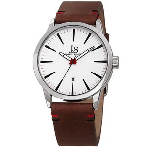 Nuevo reloj clásico suizo de cuero genuino Joshua & Sons JS86SSBR para hombre esfera blanca - Imagen 1 de 4
