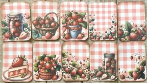 Erdbeere Vintage Style Junk Journal Erdbeeren Kartenaufleger 10er Set - Bild 1 von 5