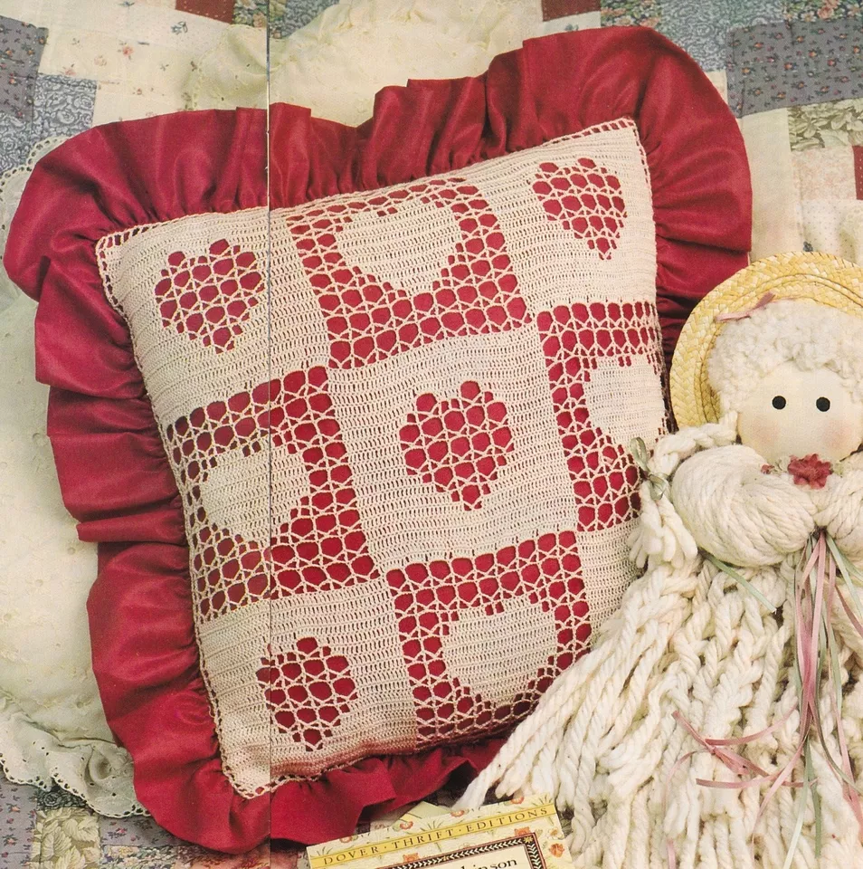 PRETTY Heart Patchwork Pillow/Decor/Crochet Pattern INSTRUCTIONS ONLY - Image 1 of 1