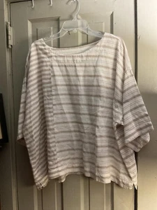 J. Jill Love Leinen stilvoll gestreift kastig Übergröße 1/4 Arm Top Large - Bild 1 von 9