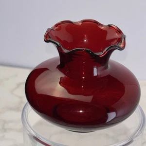 Vintage Royal Ruby Red Glass Vase Ruffled Edge 3.25” x 3.75” MCM Holiday - Picture 1 of 9