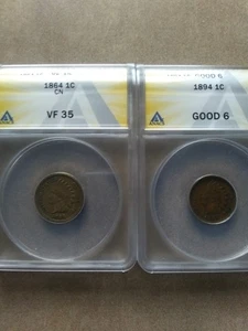 INDIAN HEAD COPPER NICKEL VF 35 ANACS WITH A 1894 INDIAN HEAD GOOD 6 - Picture 1 of 7
