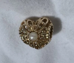 100% Authentic Pandora 14K Gold Retired Heart Pearl Charm - Picture 1 of 3