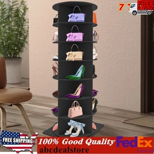 Rotating Shoe Rack Tower 7 Tier Organizer Revolving 360° Shoe Rack Storage Black - Bild 1 von 17